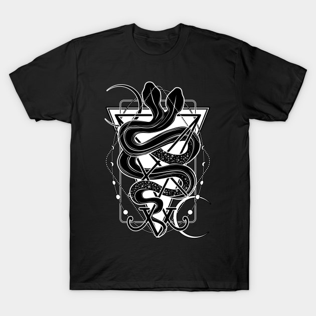 Two-headed snake and the Sigil of Lucifer T-Shirt by Von Kowen